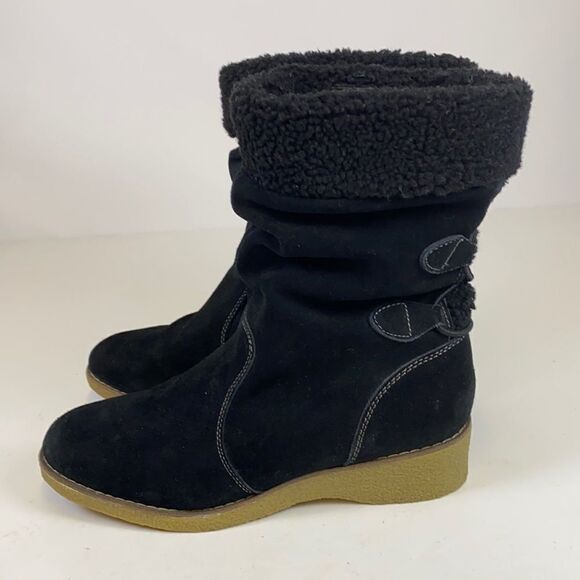 LANDS END Gray Suede Sherpa Lined Boots Size 10D C1 - Picture 1 of 9